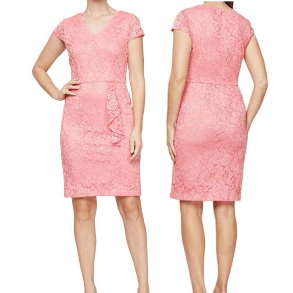 SL Fashions Women's Lace Sheath Dress Pink 16